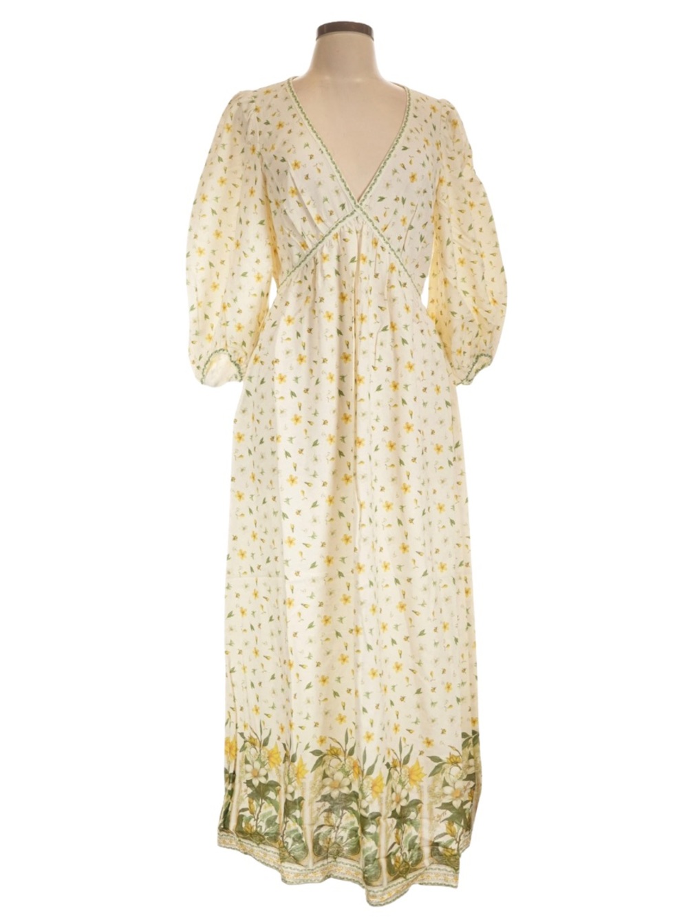Max Studio Floral V Plunge Garden  Cream Maxi Dress